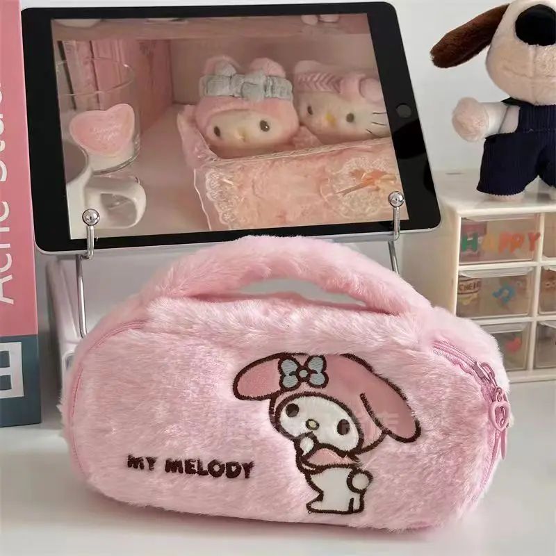 Sanrio Hello Kitty Plush Pencil Case Cute Cartoon Kuromi My Melody Stationery Supplies Women Cosmetic Bag School Supplies Gifts