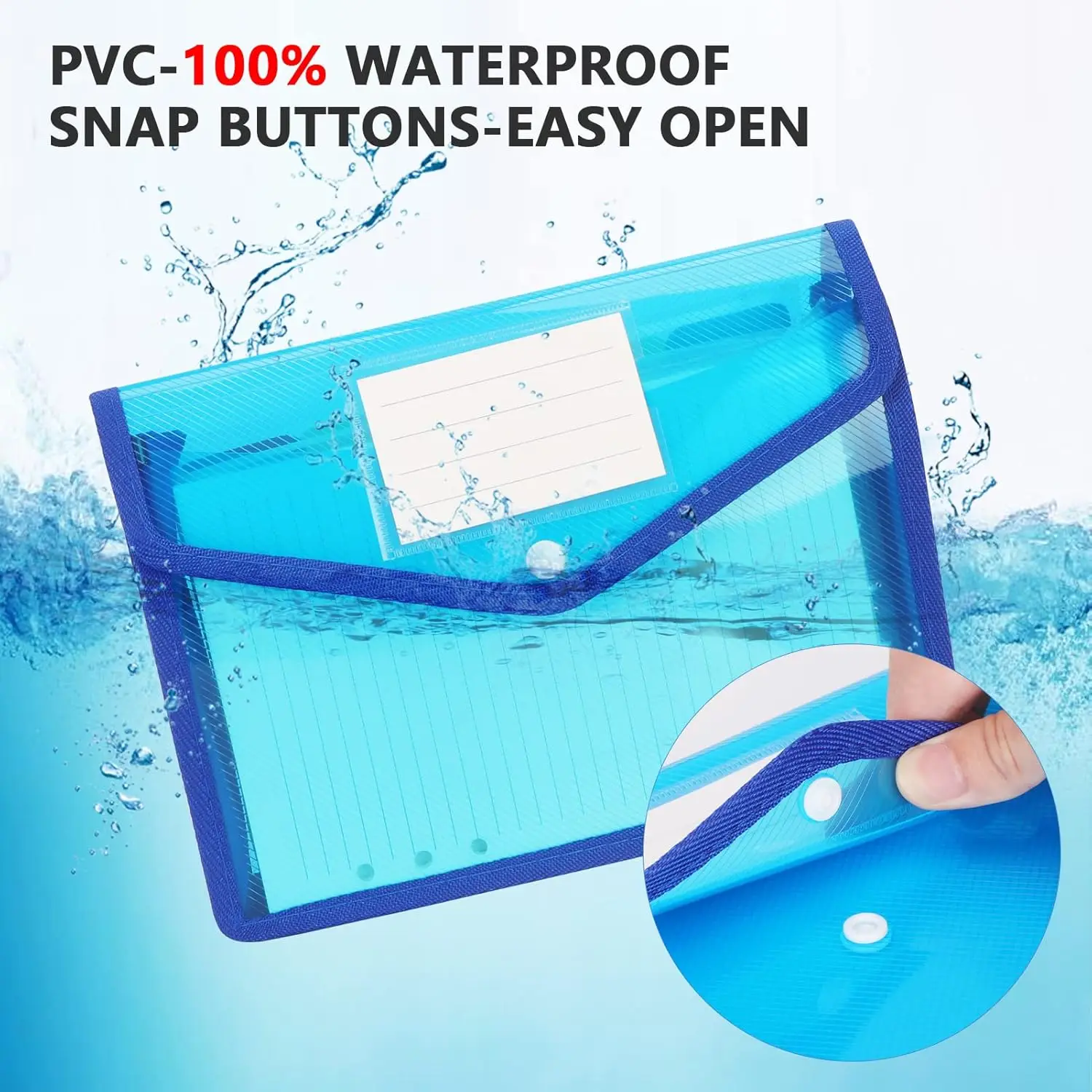 A5 Plastic  Waterproof File Folders, A5 Envelope Expanding File Wallet Document Organizer with Snap Closure & Label Pocket