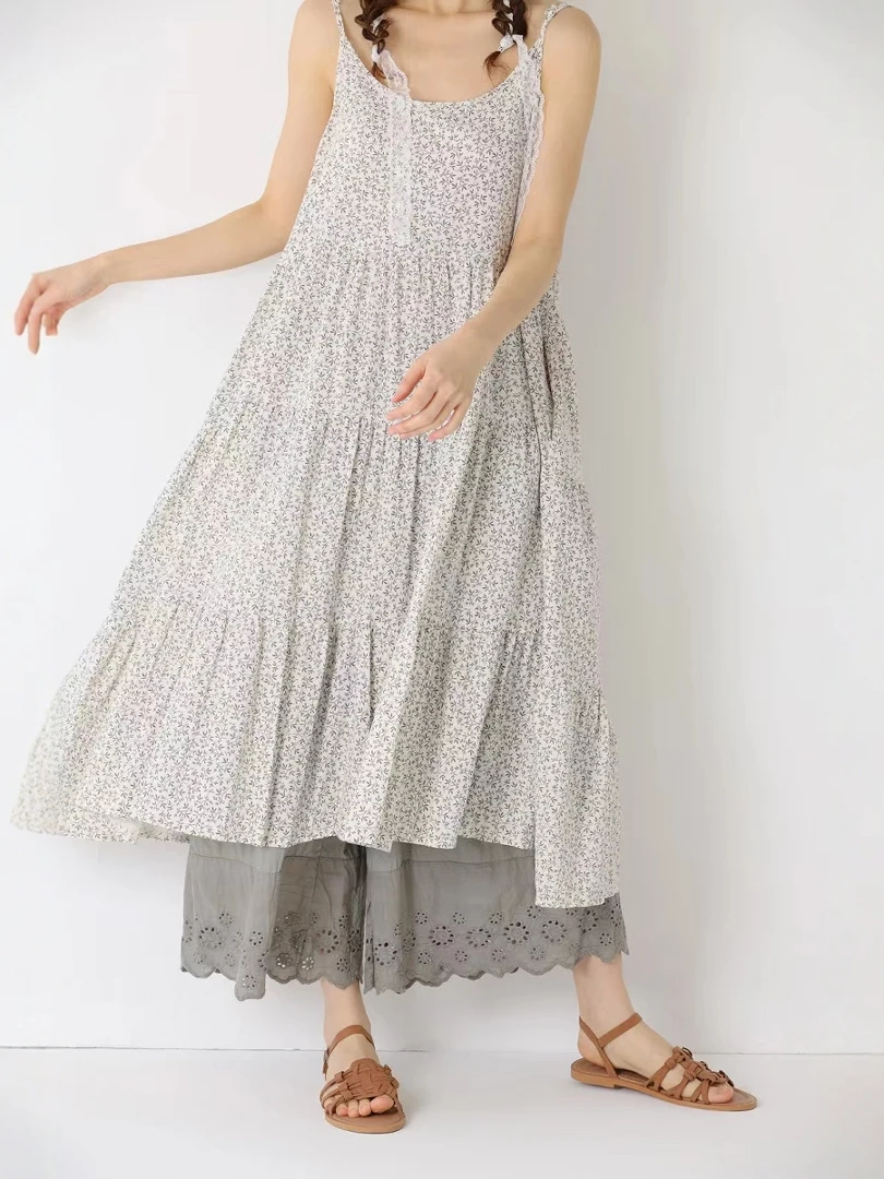 레트로 플로럴 루즈 코튼 선드레스 스윗 슬레 오프숄더 원피스 봄 여름 캐주얼 편안한 순면 드레스