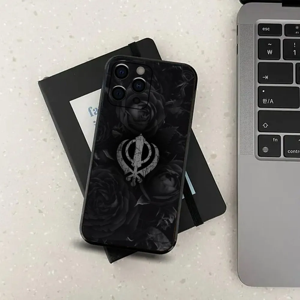 Sikh Khanda Sikhism Phone Case For Apple iPhone 15,14,13,12,11,Pro,X,XS,Max,XR,Plus,Mini Soft Black Cover