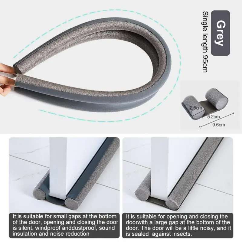 95*10cm Silicone Door Bottom Seal Strip Waterproof Draught Excluder Guard Double Rubber Foam Insulation Strip Soundproof