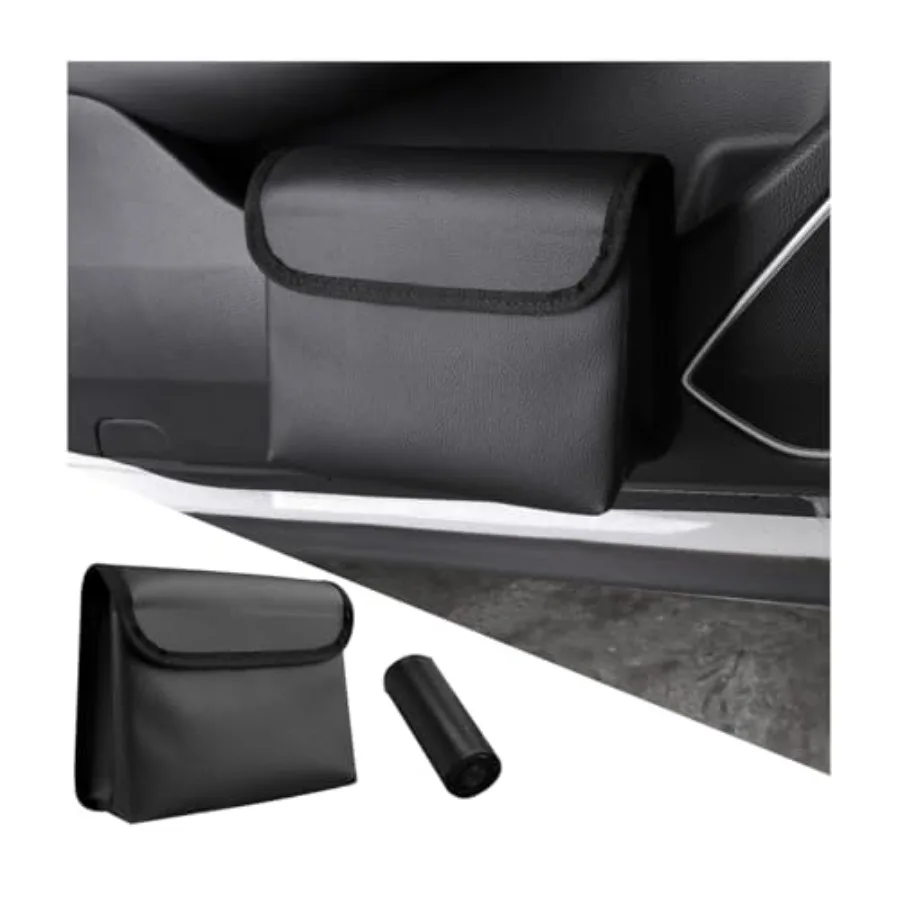 

Car Trash Can, Magnetic Leather Vehicle Hanging Dustbin Container with Lid, Foldable Waterproof Leakproof Automotive Suspended