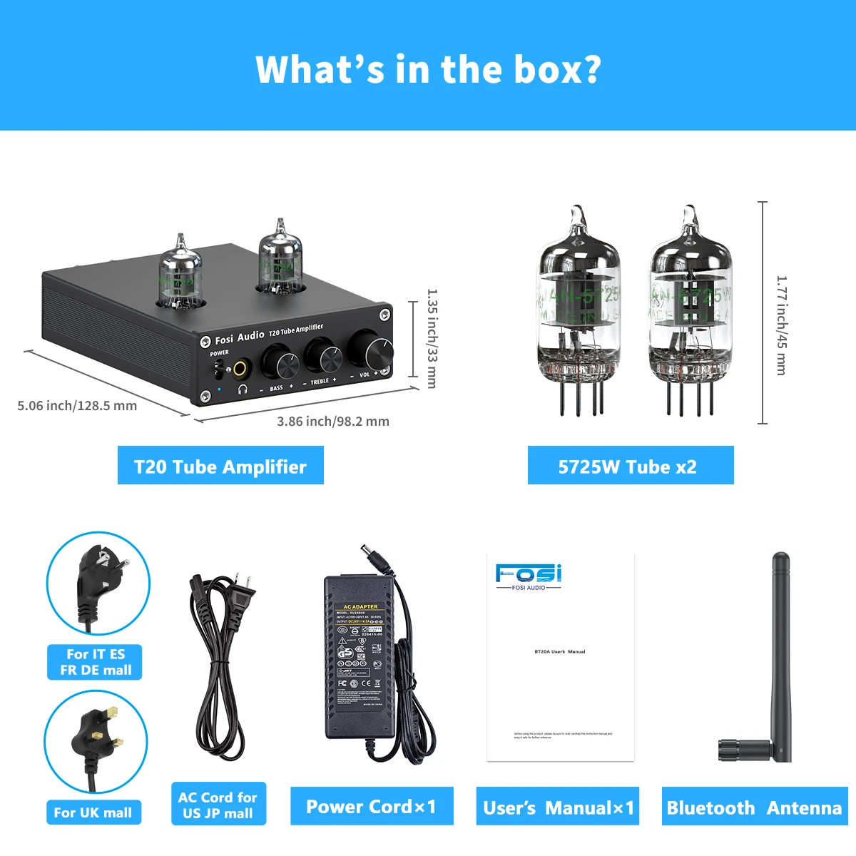 Fosi Audio T20 Bluetooth Vacuum Tube Amplifier AptX HD Stereo