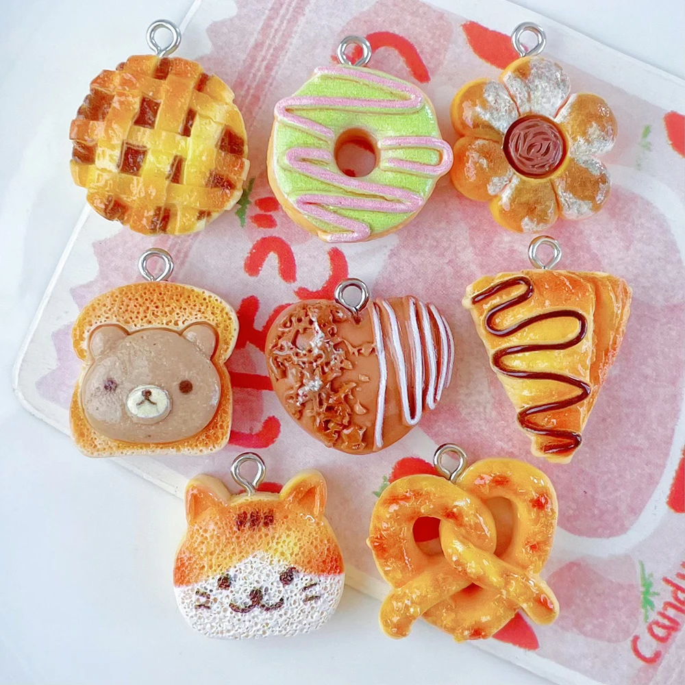 8Pcs Kitten Donut Baked Fake Bread Heart Chocolate Cake DIY Earrings Accessories Pendant Resin Accessories