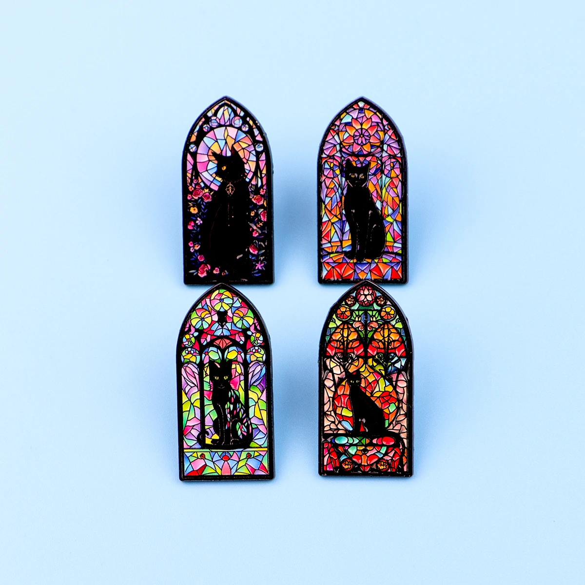 Colorful Window Black Cat Lapel Pins for Backpack Women Men Enamel Pin Brooch for Clothes Badges Accessories Gifts