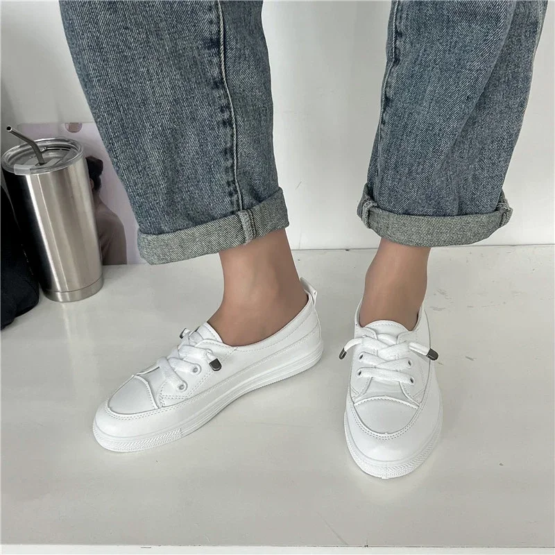 Niedrige Plattform Turnschuhe Frauen Schuhe weibliche Pu Leder Walking Sneakers Slipper weiß flach Slip auf vulkan isieren Freizeit schuhe 2024