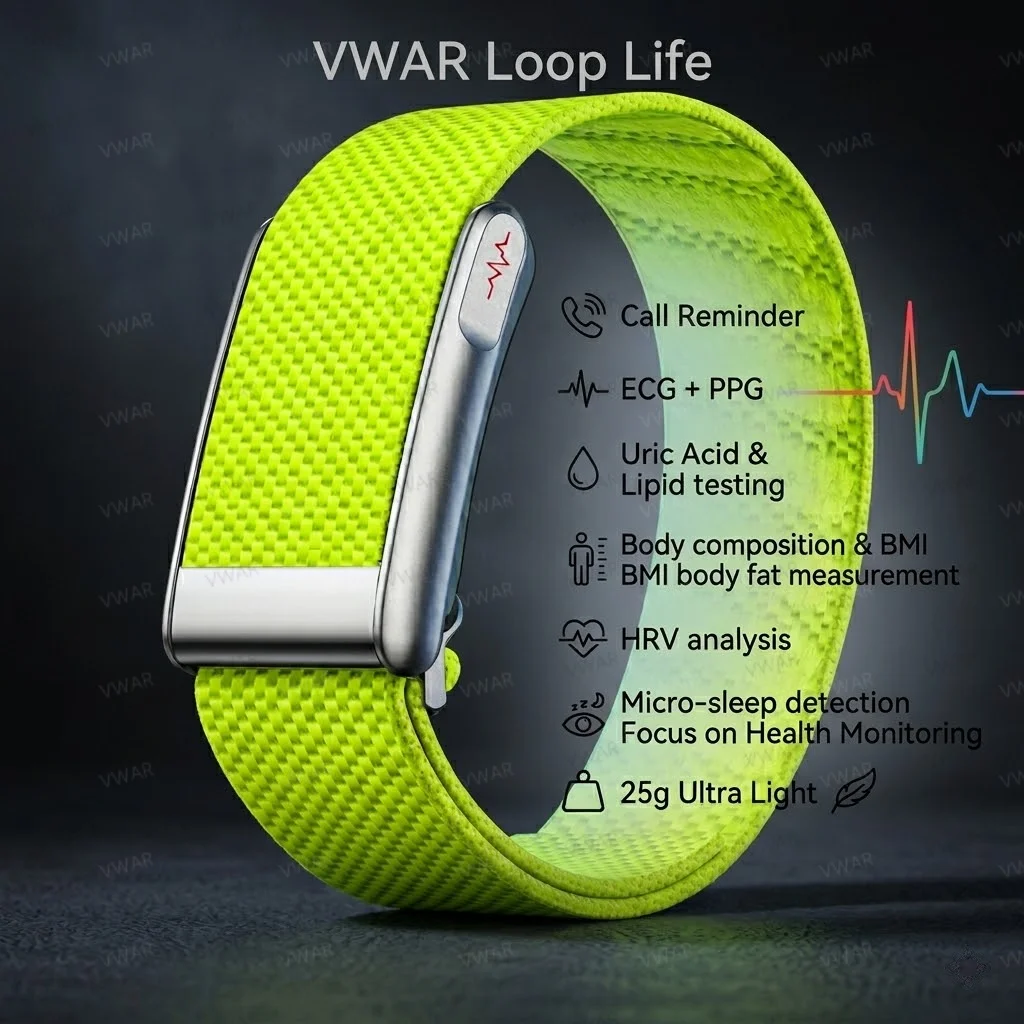VWAR Loop Nursing Grade ECG+PPG Smart Bracelet Band Blood Lipid Uric Acid BMI Body Temperature Sports Fitness Health Smartwatch