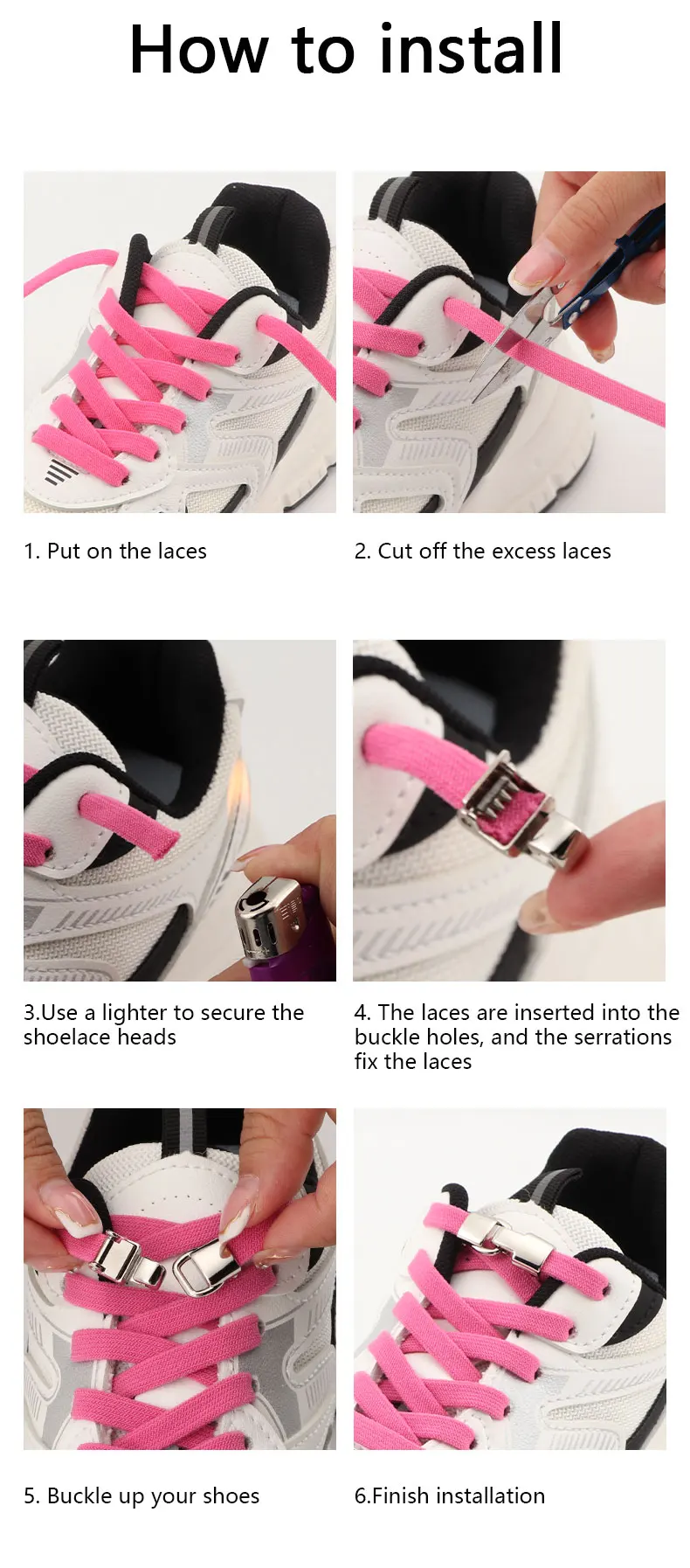 Hook Lock Schnürsenkel ohne Binden, flache, strapazierfähige, elastische Schnürsenkel für Sneaker, Erwachsene, Kinder, Sport, Gummiband-Schnürsenkel, Schuhzubehör – Detail 7