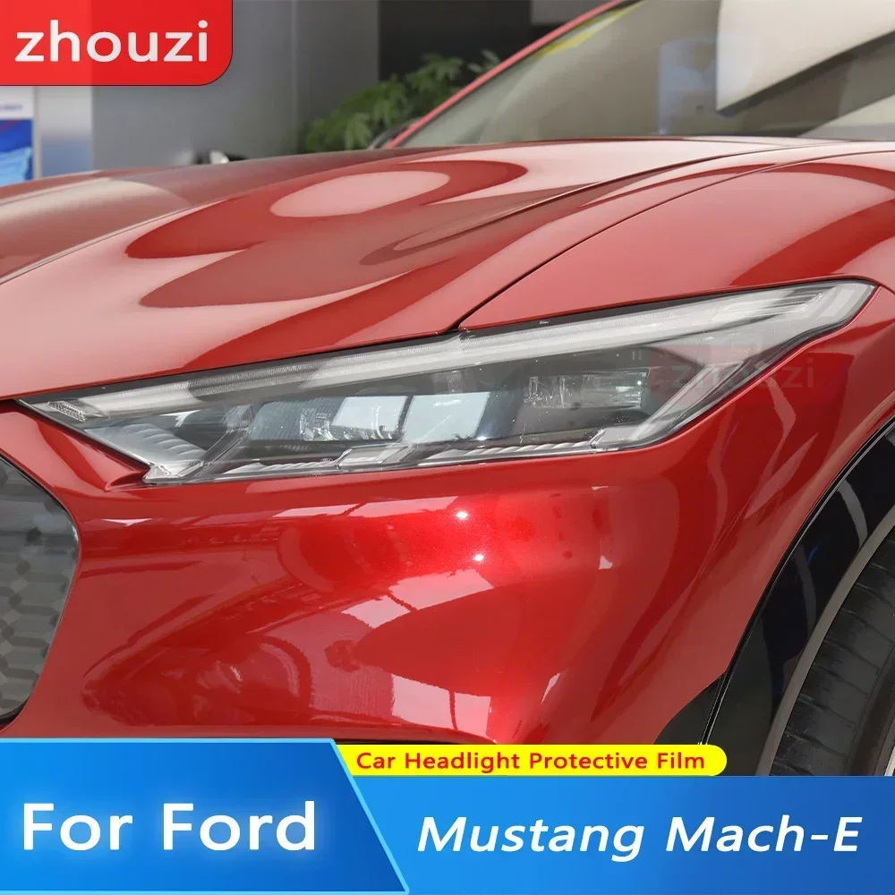 For Ford Mustang Mach-E 2021-2022 Car Headlight Protective Film Front Light Transparent Smoked Black TPU Sticker
