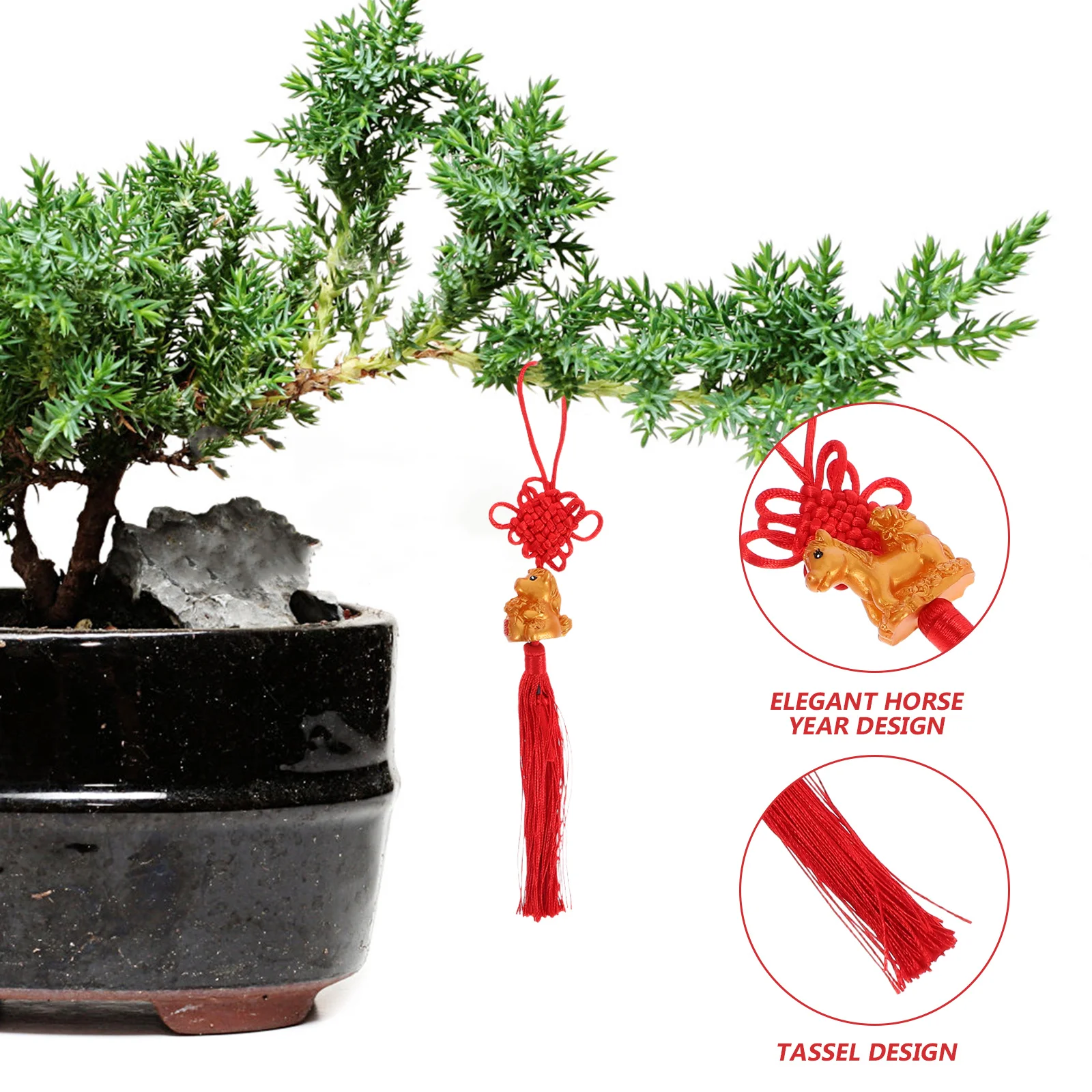4 قطعة زينة السنة الصينية الجديدة 2026 سنة الحصان الأحمر عقدة شرابة حلي معلقة بونساي نمط الحظ ديكور