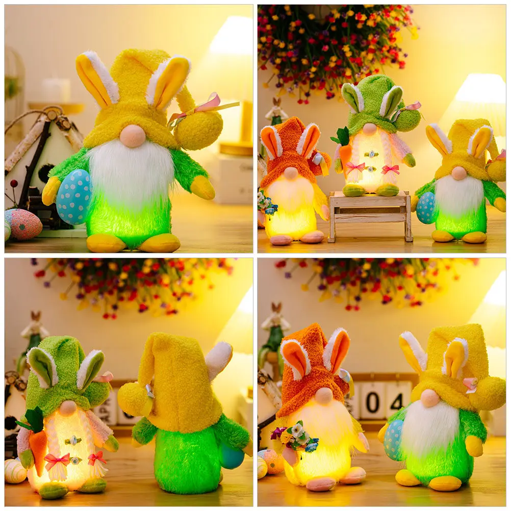 

Lighted Bunny Easter Gnome Rabbit Ear Adornment Easter Decor Creative Holiday Gnome Ornament Spring Party Decoration