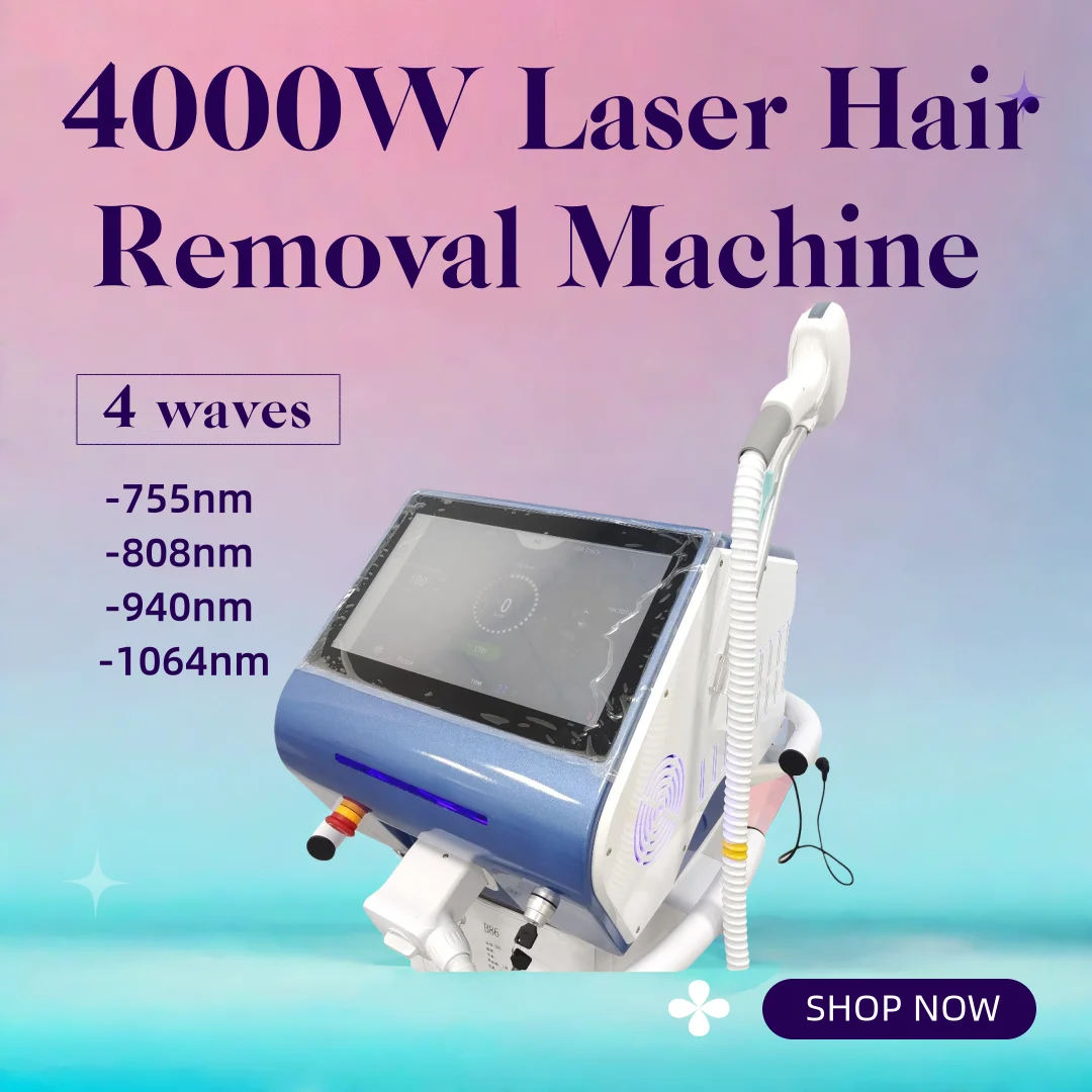 

2025 4 Waves 755 808 940 1064nm Diode Laser Hair Removal Machine Professional Portable Depilator 4000W