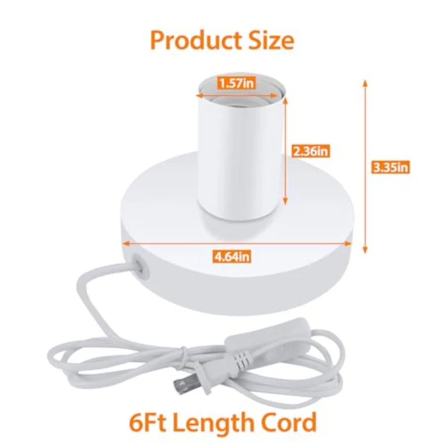 Industrial Table Lamp Base 2pcs, E26 Socket with Extension Cord, Polished Metal Desktop Plug in Light Socket for E26/E27 Bulb w