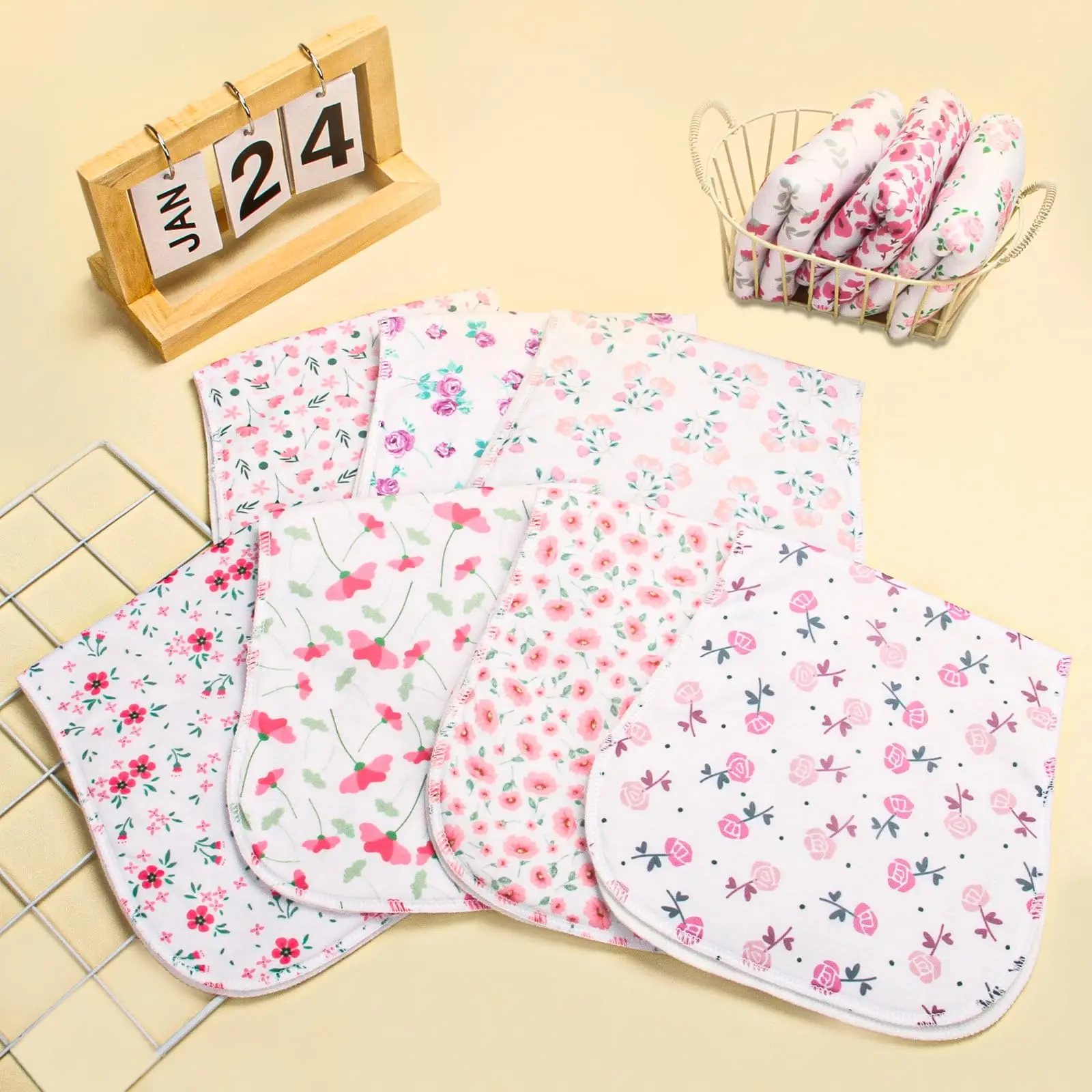 Benoxine 10-Pack Baby Burp Cloths Soft Microfiber Front and Non-Slip Polyester Fleece Back Absorbent Figure-8 Shoulder Burping Rags Large 47 x 22 cm Spit-Up Towels for Newborn Girls 0-36 Months 7