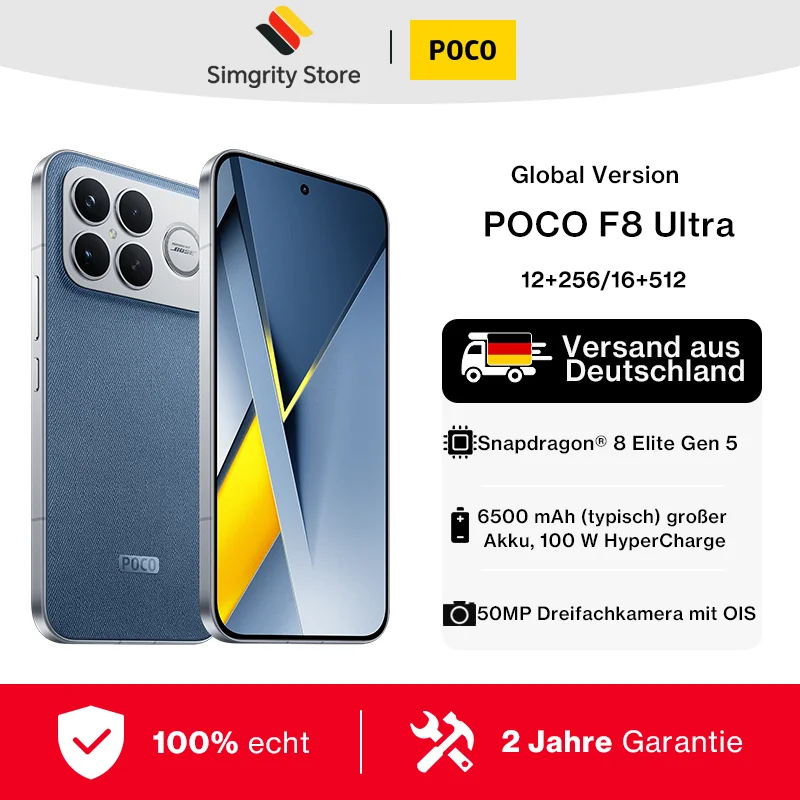Versione globale POCO F8 Ultra Snapdragon 8 Elite Gen 5 Smartphone Display AMOLED POCO HyperRGB da 6,9 a 120 Hz Batteria da 6500 mAh HyperCharge da 100 W Telefono Xiaomi