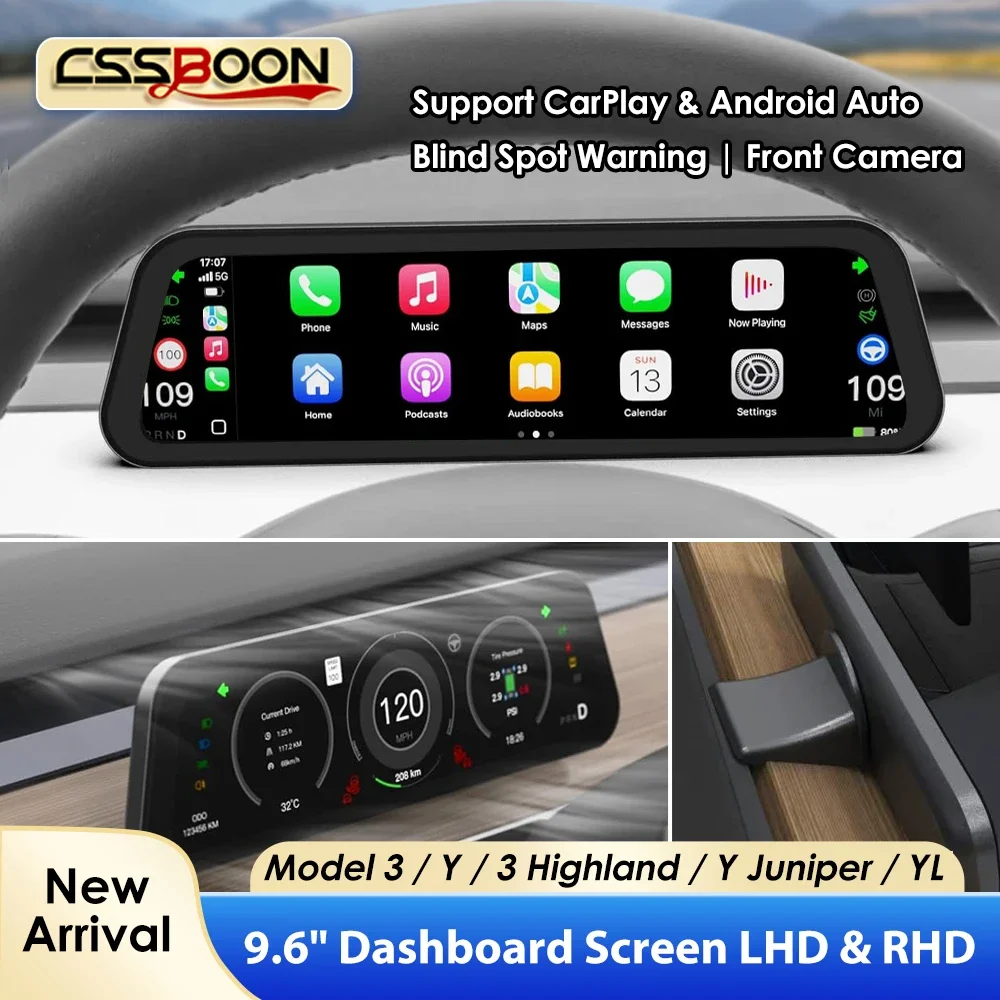 

CSSBOON Dashboard Heads Up Display 9.6 Inch Support CarPlay Android Auto Screen Display for Tesla Model 3 Y 2016-2026