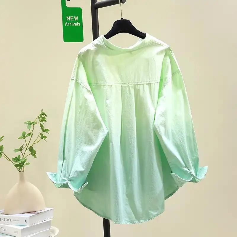 Gradient Cotton Shirt Female 2026 Spring Summer Thin Sun Protection Clothing Coat Ladies Design Sense Sunscreen Jacket Women Top