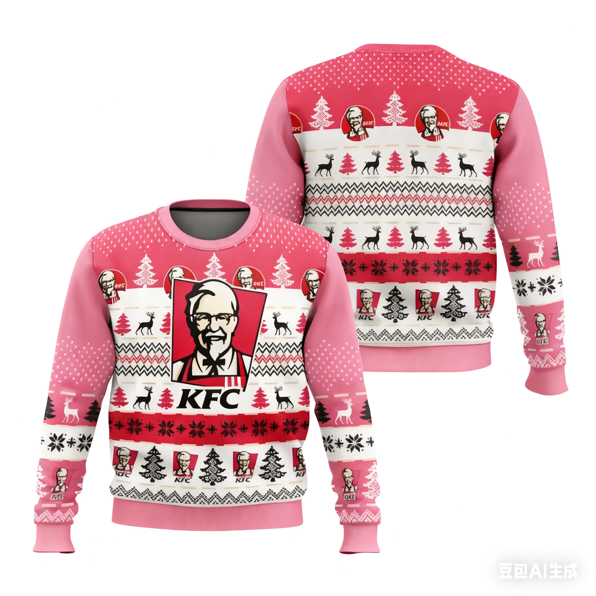 Sudadera con capucha fea navideña KFC abuelo nieve árbol de Navidad ciervos Festival patrón producto cálido cómodo a juego Color libre rico