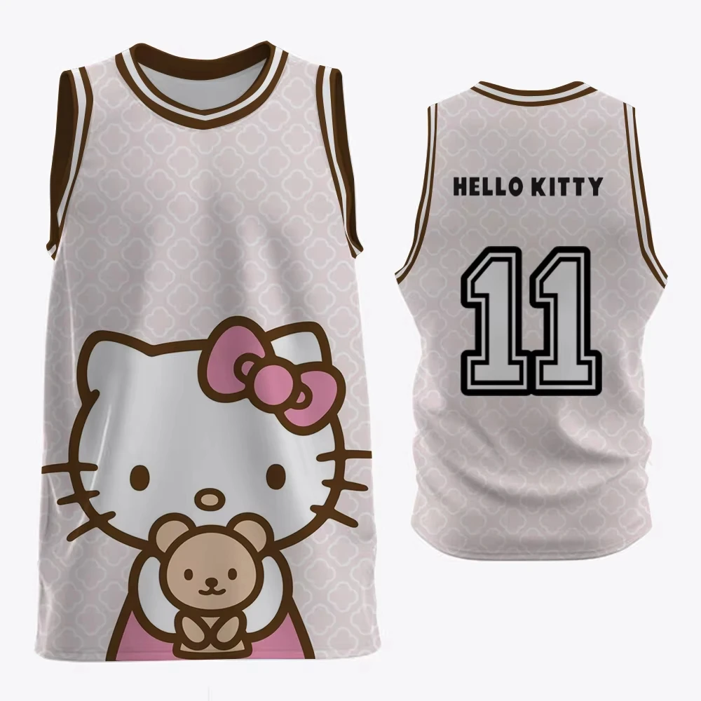 

2025 женский футбольный жилет Hello Kitty, футболка для бега, тренировочная одежда без рукавов для фитнеса, быстросохнущий дышащий жилет