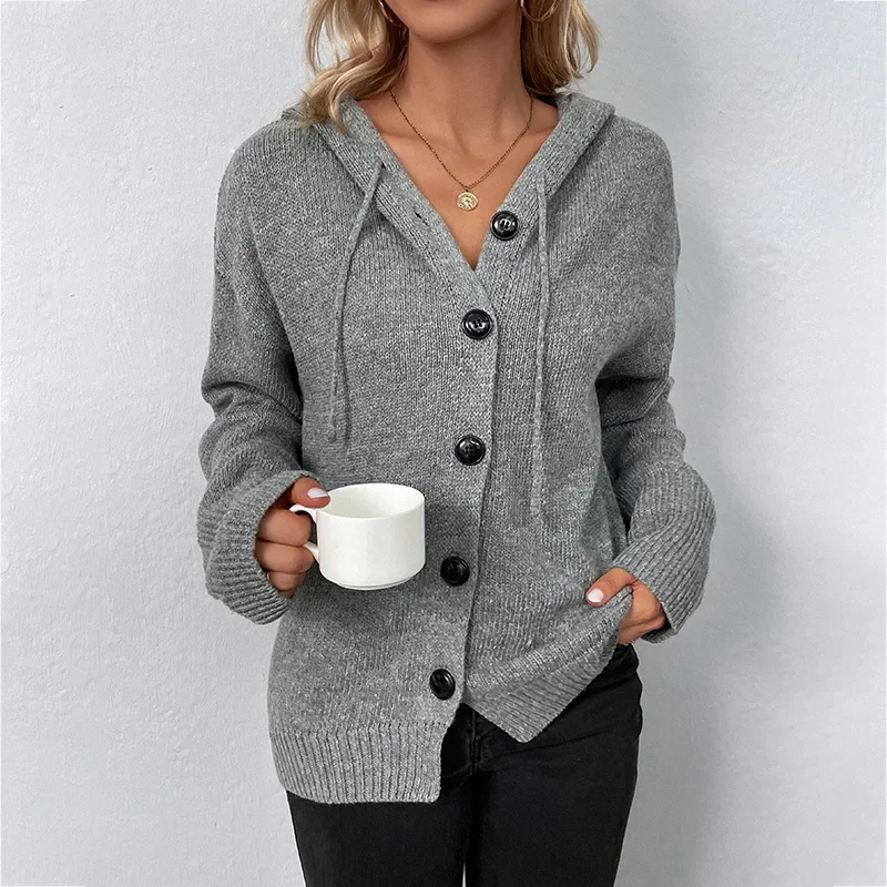 2024 New Autumn Winter Button Hooded Cardigan Sweater Women Oversize Jacket Coat Loose Thick Warm Knitted Cardigan for Women