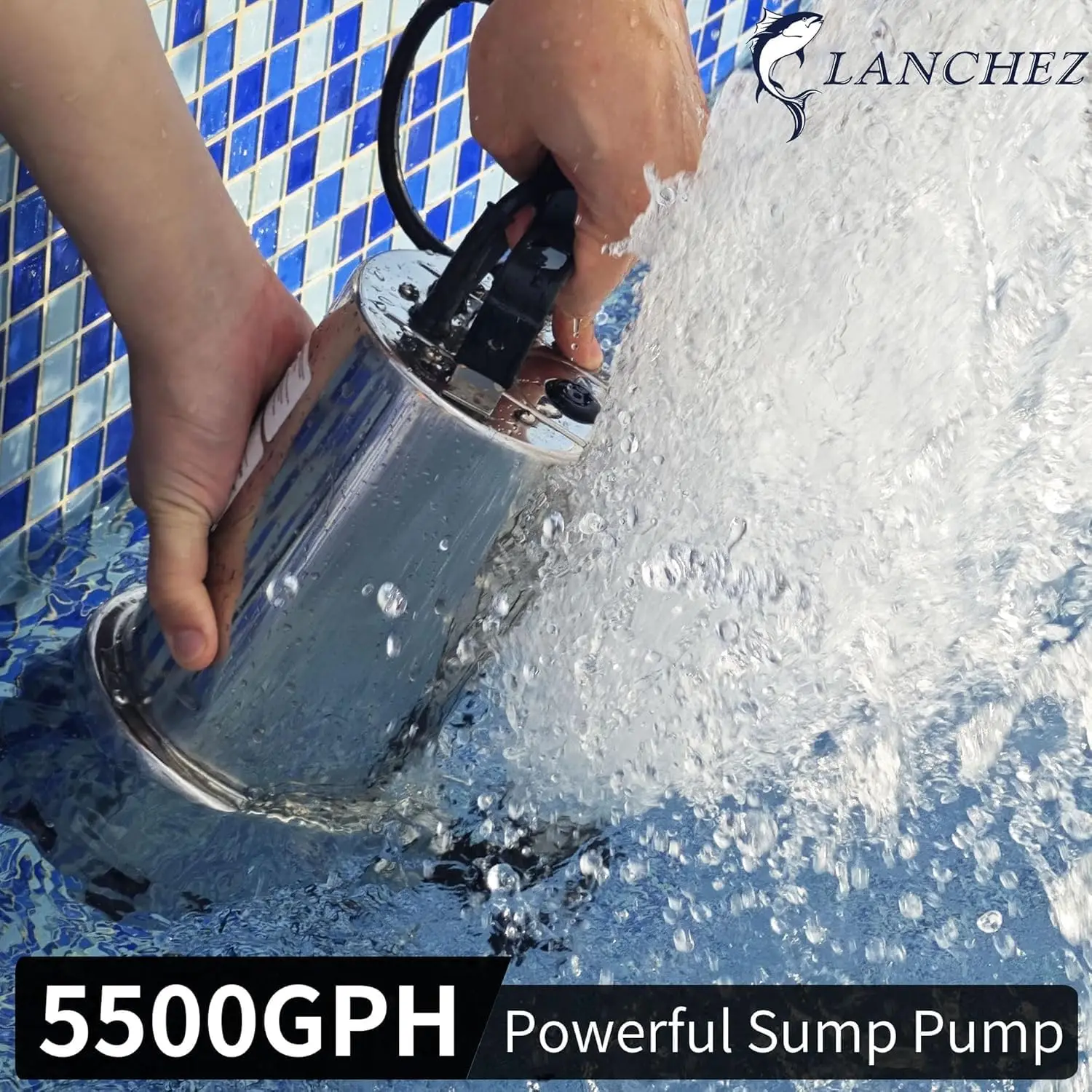 

1.6 HP Stainless Steel Submersible Water Pump 5500GPH High Flow with Float Switch Long Cord, Sump Pump for Quick Water Removal