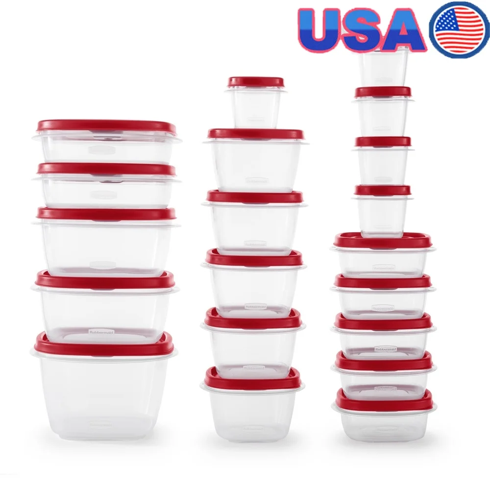 

40 Piece Food Storage Containers Set with Vented Lids BPA-Free Plastic Stackable Microwave Safe Red Kitchen Organizing Solution