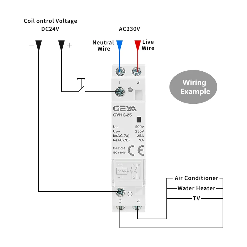 GEYA GYHC 2Pole 63A DC24V Coil Control Voltage 2NO Automatic Household Contactor Din Rail Type