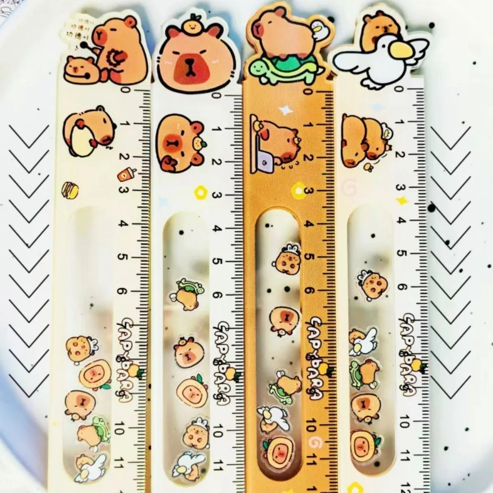 Kapibara Boring Shaking Toy Ruler Swinging Toy Cartoon Student Straight Ruler Funny Kawaii Math Drawing Ruler Award Gift