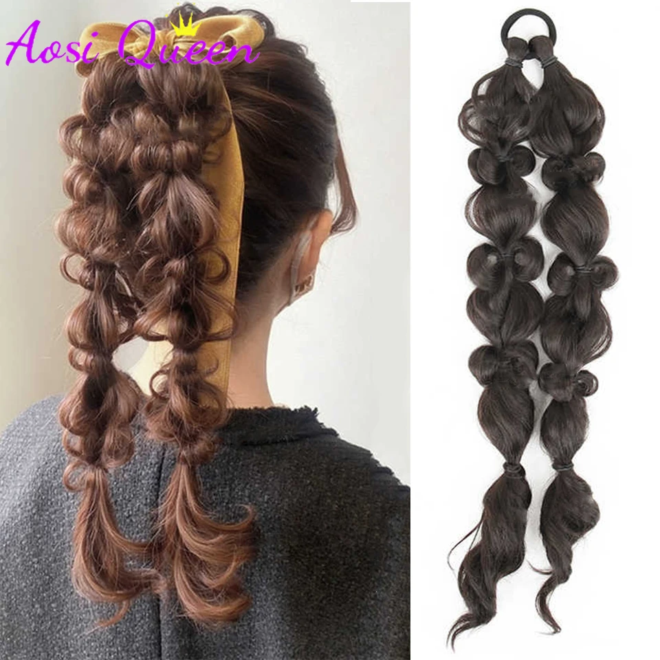 

Synthetic French-style Hand-braided Bubble Braid Ponytail Wig Long Braid Fluffy Wig Braid
