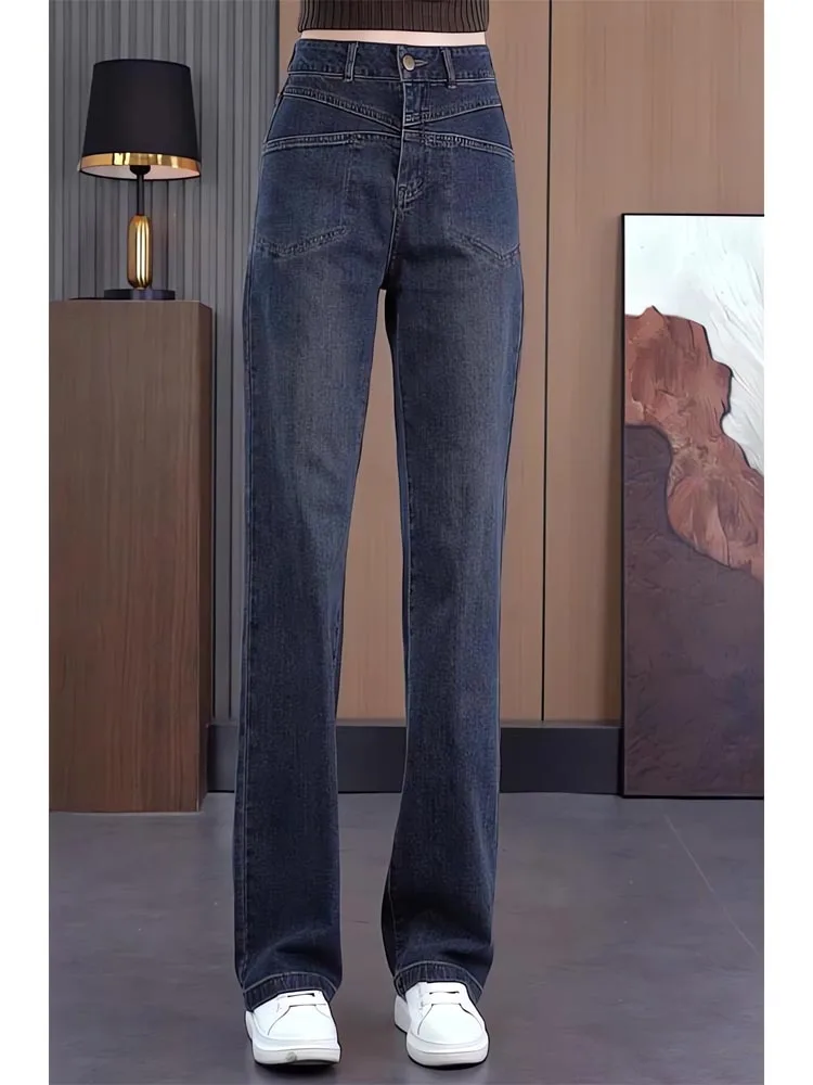 Slim Wide Leg Denim Pants High Waist Straight Cut Loose Fit plus Size Women's Faion Autumn New Arrival Versatile Casual Jeans