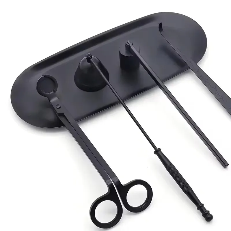 Candle extinguisher Black metal candle extinguisher Candle wick trimmer scissors/wick hook/candle tray/candle care tool