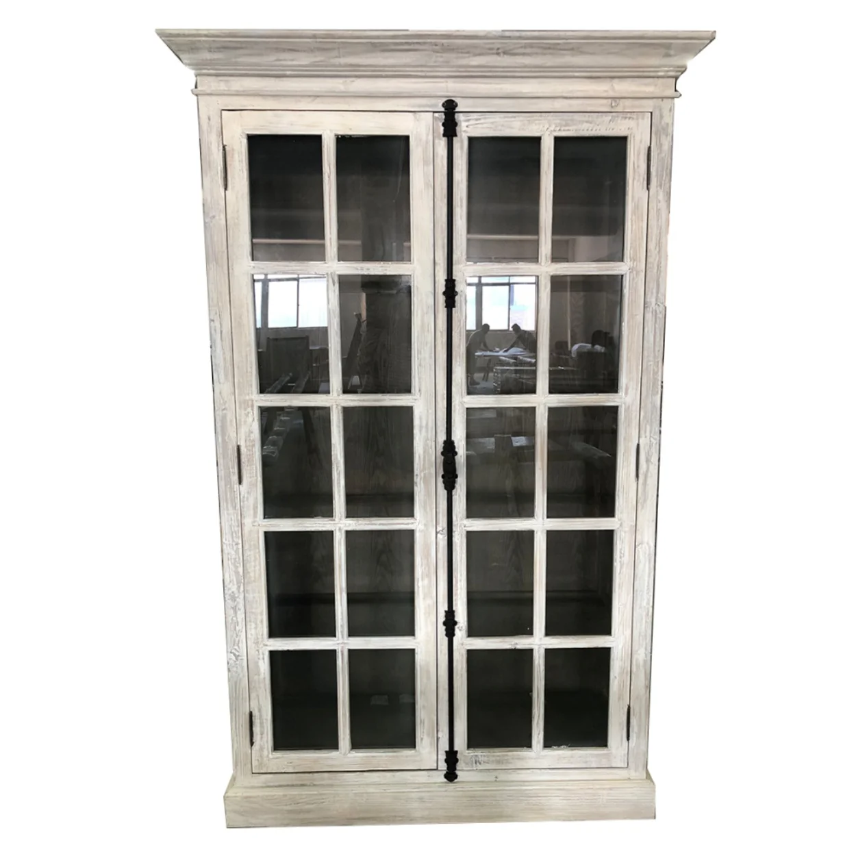 # Classic Style Handmade Solid Recycle Wood Storage Cabinet Provincial Bookcase with Glass Door
