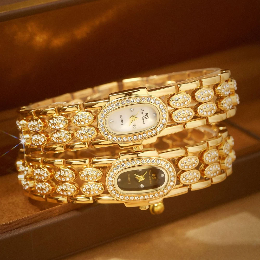 НОВЫЕ элегантные женские часы, роскошные винтажные золотые браслеты с бриллиантами, наручные часы, модные платья, женские подарки, кварцевые водонепроницаемые часы