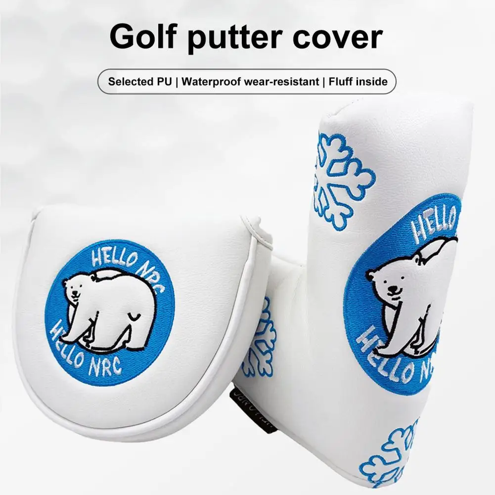 

Golf Putter Cover Magnetic Golf Club Putter Sleeve Faux Leather Cute Polar Bear Design Plush Lining Blade Putter Headcover