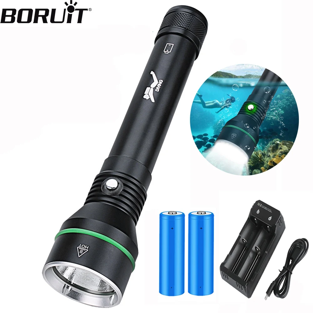 

BORUiT S5 Diving Flashlight 2000LM Underwater 110M Rating Professional Scuba Diving Light Waterproof Submersible Lighting