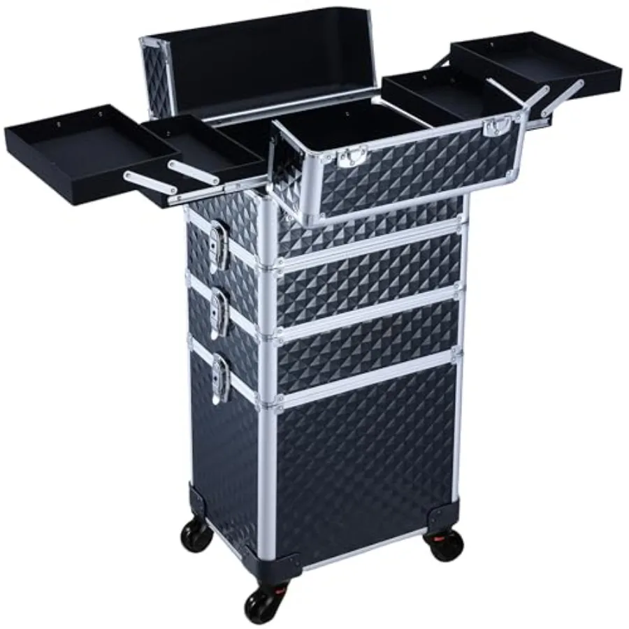 

Косметический чемодан на колесах 4-в-1 для визажистов, парикмахеров, мастеров маникюра, салонов красоты, с большим объемом для хранения