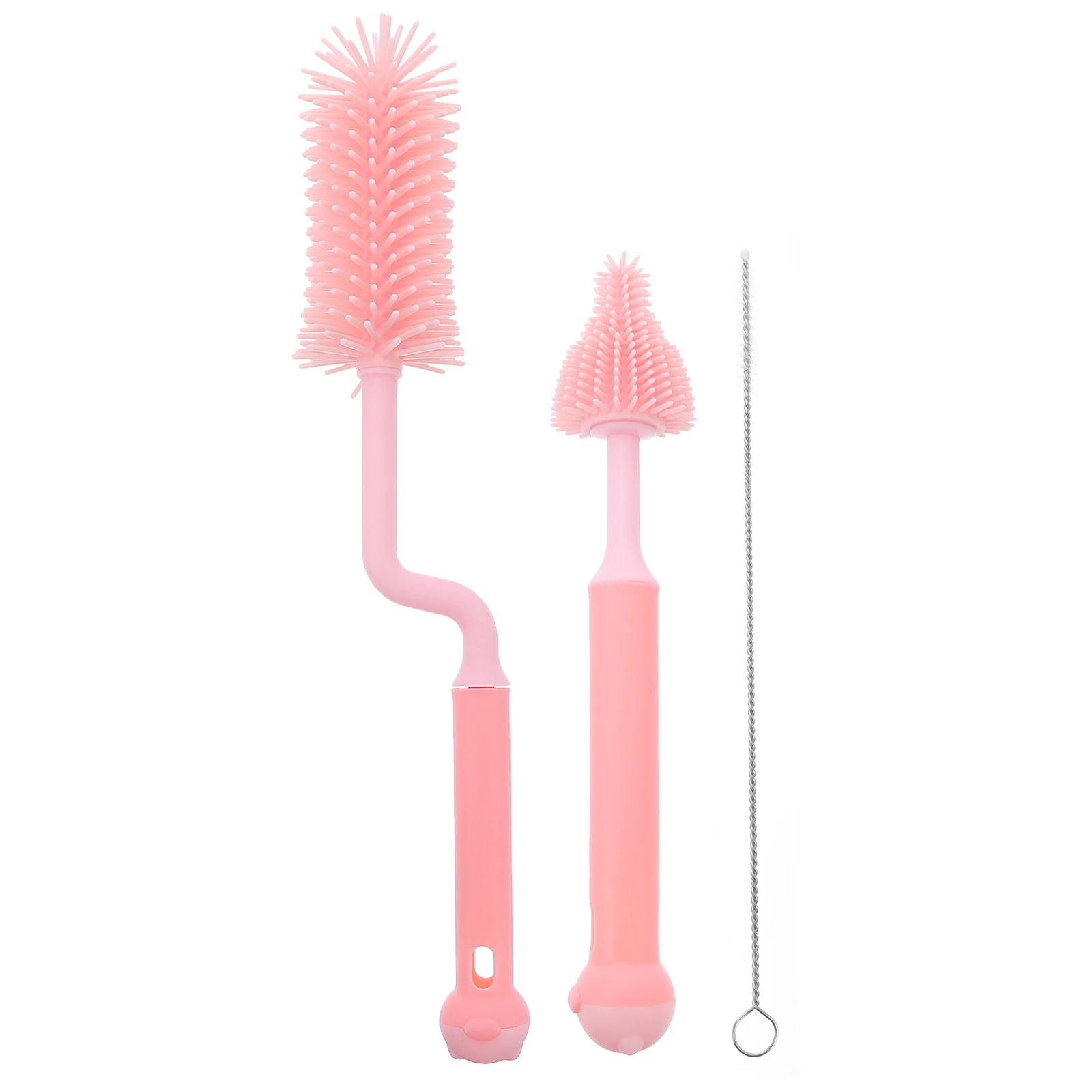 

Baby Bottle Brush Pacifier Cleaning 360 Rotation Pink Feeding Vase Long Handle Silicone Infant Milk Bottle Wash Space Saving