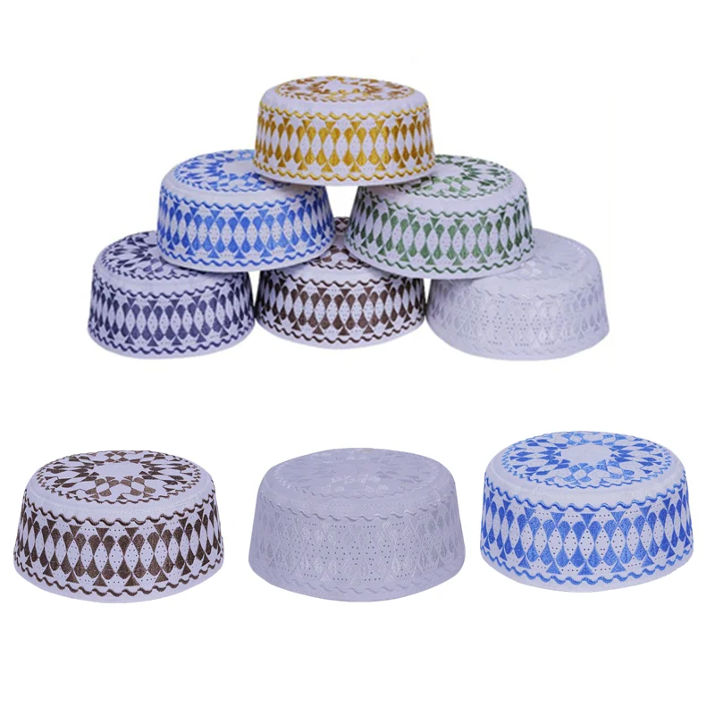 Saudi High-Quality Arabia Style Islamic Round Cap Embroidery Hat Muslim Men Headwear Abaya Prayer Caps Headscarf Clothing Turban