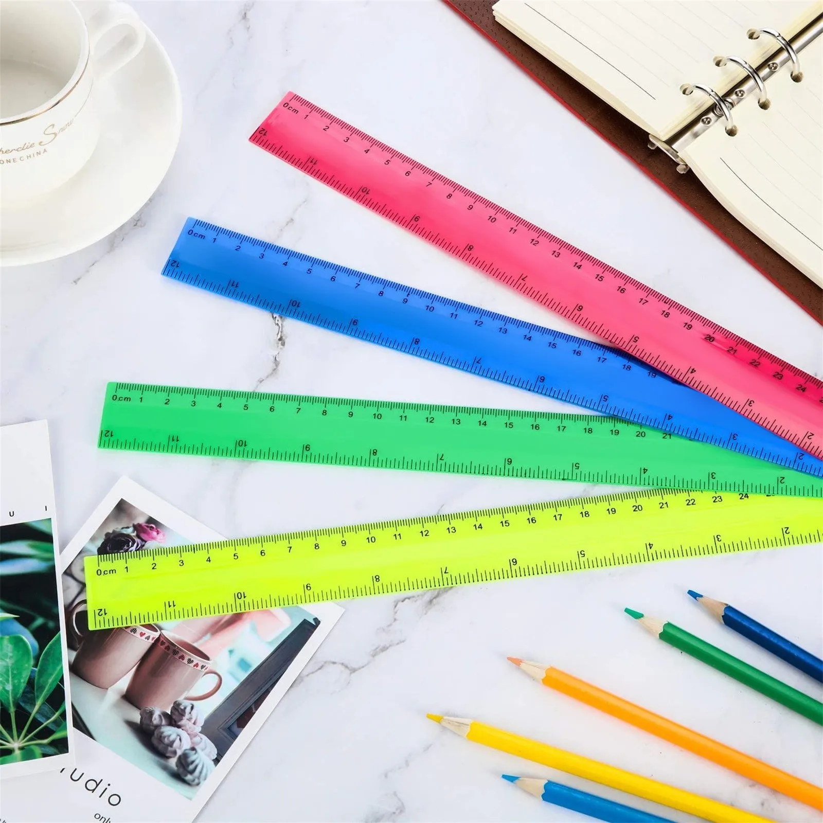 4 Pack Plastic Rulers 12-Inch Colorful Plastic Rulers Precise Measuring Tools Essential Stationary For Artist Student Architect