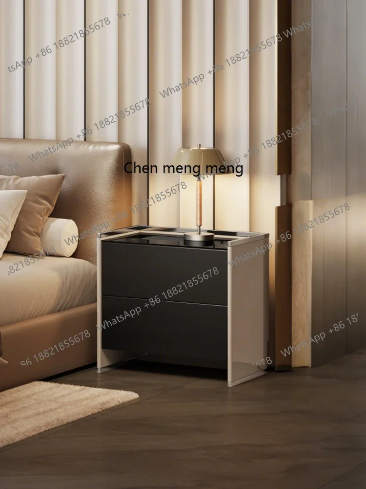 

Italian bedside table Household bedroom Light luxury high-end storage Bedside table Simple modern bed