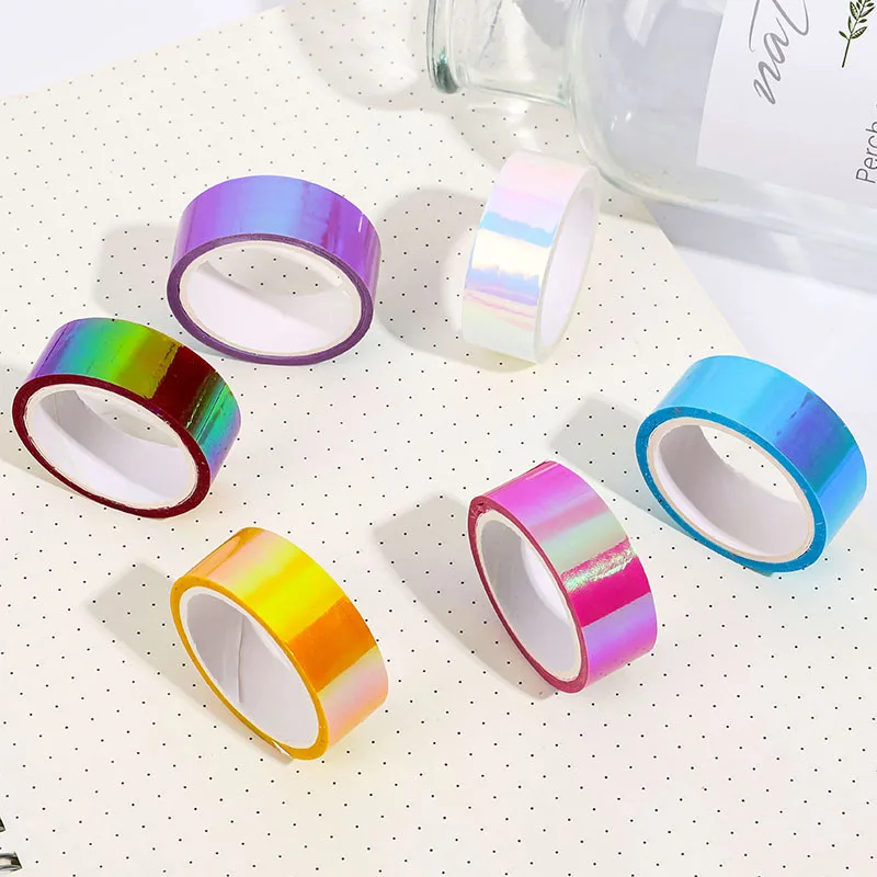 CHEN LIN 6Pcs Creative Iris Laser Tape Aurora Color Waterproof Tape for Student Handbooks DIY Decorative PE Sticker Washi Tapes