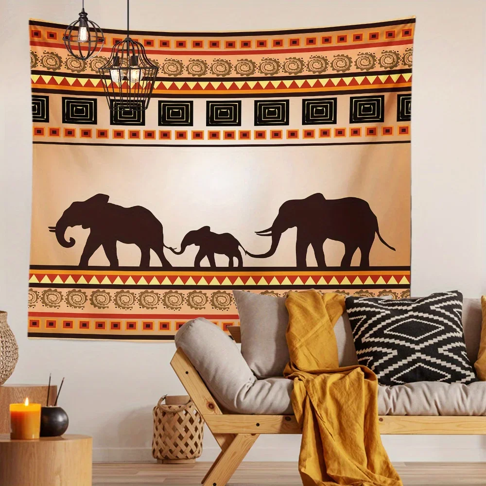 Elephants Tribal Pattern Tapestry Background Cloth Hanging Cloth Bedroom Bedside Decorative Wall Cloth Rental Dormitory