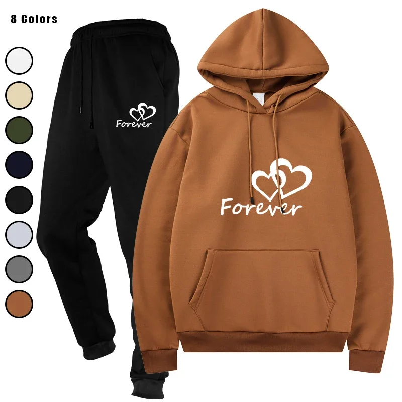 

Men Tracksuit 2 Pieces Sets Hooded Running Sportswear Autumn Drawstring Pants Sportwear Male Hoodies