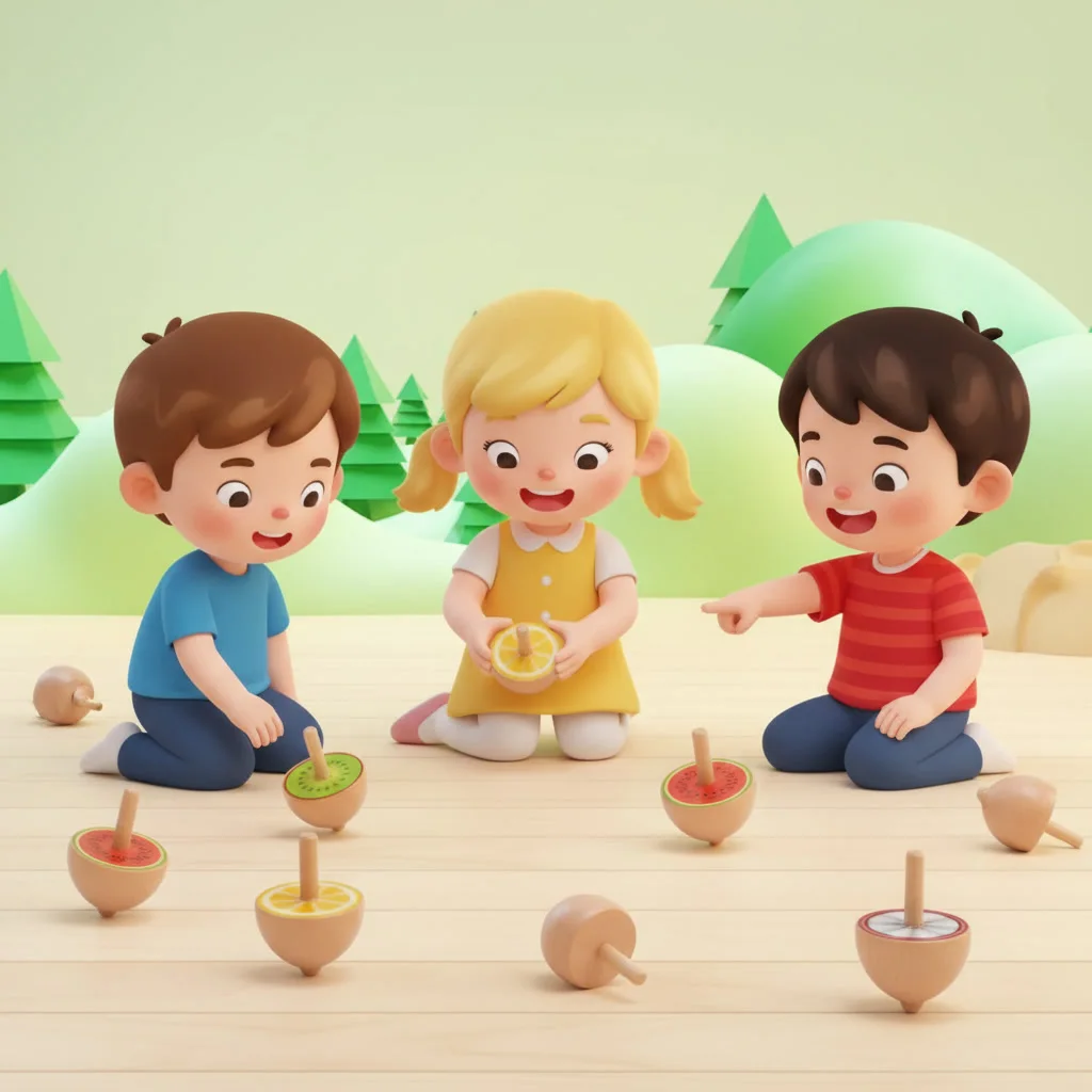 6piece/set Colorful Fruit Wooden Spinning Top Toys Cartoon Animal Rotating Rotating Gyro Toy Spinning Natural Wood