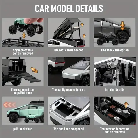 1:32 skala zinklegering pickup leksaksbil lastbil med husbil; husbilsmodellleksak med ljud, ljus och pull-back, julöverraskningsleksaksbil för födelsedagspresenter till pojkar och flickor. Ålder 10 best sales 1 styckgjuten lastbil i skala 32 - №5