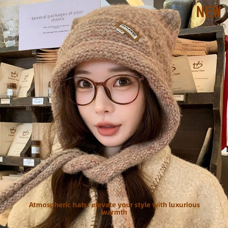 Autumn and Winter Hot Sale New Mixed Color Cute Cat Ears Letter Mark Knitted Hat Children Cold Warm Tether Wool Hat Tide