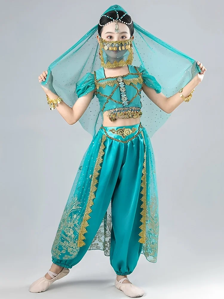 Children's Dance Performance Outfit Floral Xinjiang Dunhuang Jasmine Princess Skirt Ethnic Exotic Style Girl Dance Costume