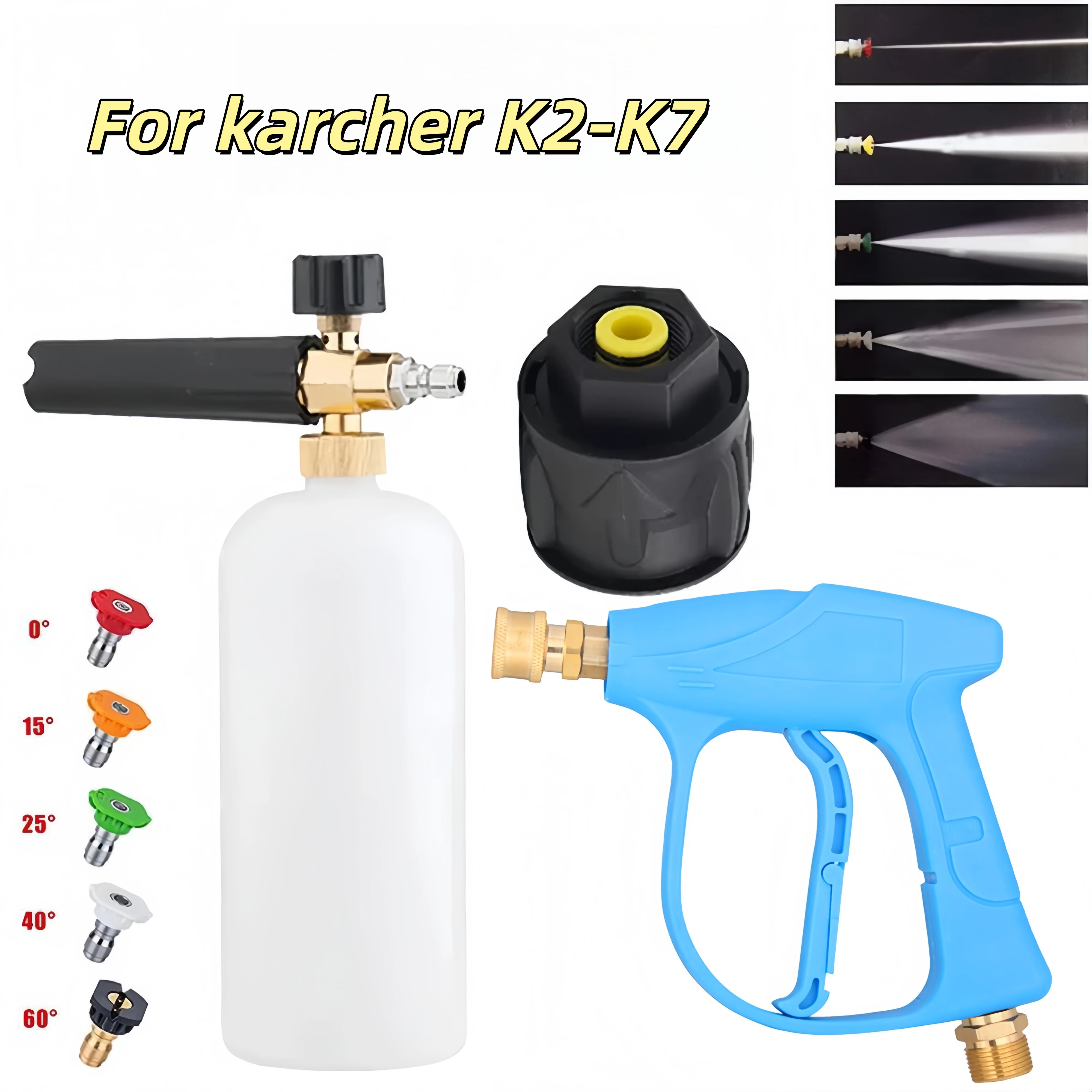 الأزرق جهاز تنظيف يعمل بالضغط العالي رغوة مدفع 1/4 "الاتصال السريع M22-14 الموضوع مع محول كارشر لتفصيل شاحنة سيارة K-Series