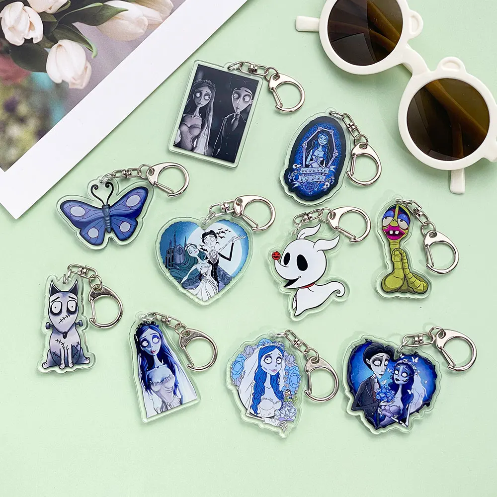 LLavero acrílico de la novia cadáver de Tim Burton, accesorios, colgante de bolso de dibujos animados, mochila bonita, llavero con dije para coche, regalo para seguidores de amigos