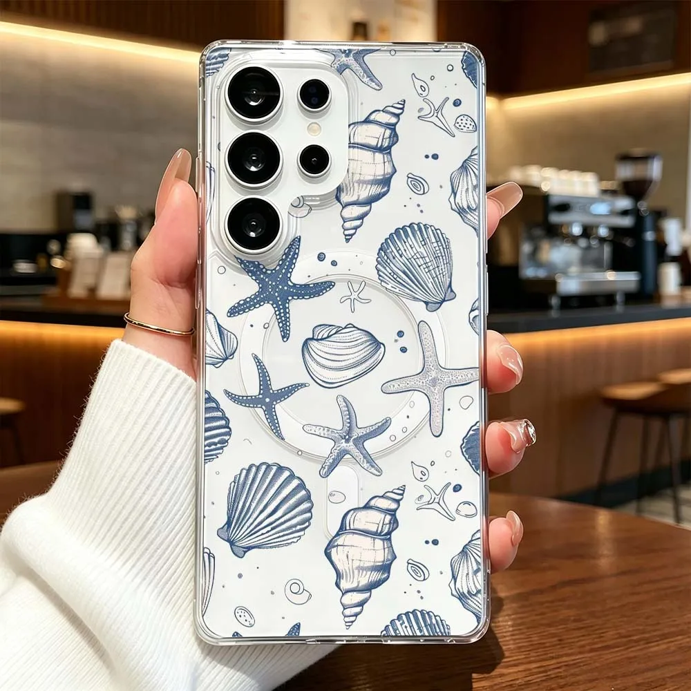 Minimalist Marine Life Phone Case For Samsung Galaxy S26 S25 S24 S23 S22 A56 FE Plus Ultra Transparent Magnetic Cover